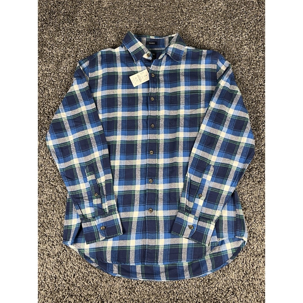 J.CREW Classic Plaid Flannel Shirt Men's Size M Blue / Green 100% Cotton NWT